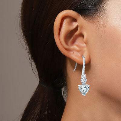 5.44 Carat 925 Sterling Silver Moissanite Heart Drop Earrings - Trendsi - Flyclothing LLC