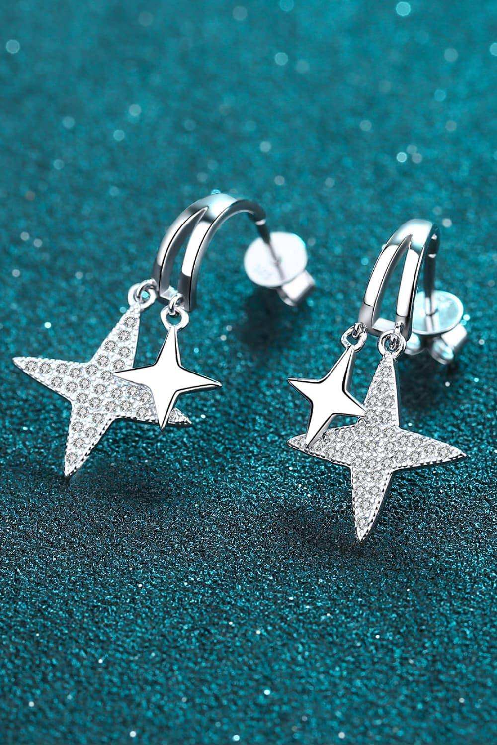 Moissanite Star Rhodium-Plated Drop Earrings - Trendsi - Flyclothing LLC
