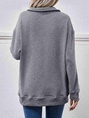 Collared Neck Dropped Shoulder Sweatshirt - Trendsi