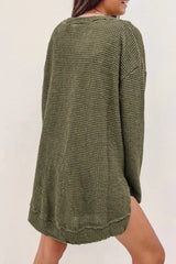 Waffle-Knit Round Neck Long Sleeve Sweatshirt - Trendsi - Flyclothing LLC