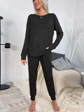 Round Neck Top and Drawstring Pants Lounge Set - Trendsi - Flyclothing LLC