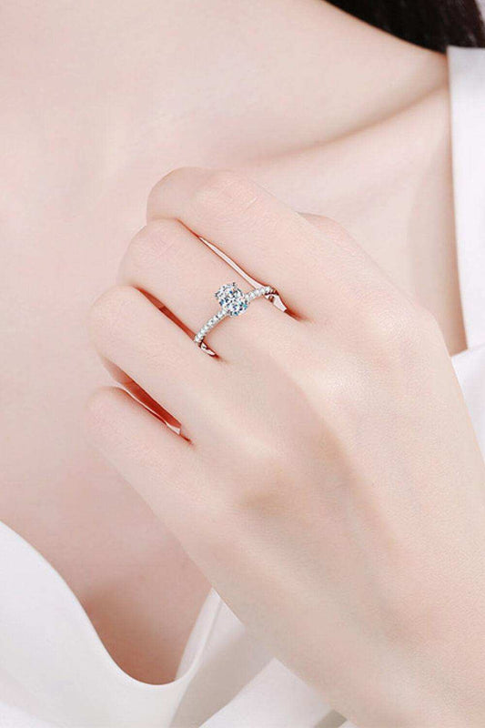 925 Sterling Silver Inlaid 1 Carat Moissanite Ring - Trendsi - Flyclothing LLC