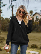 Zip Up Drawstring Long Sleeve Hooded Jacket - Trendsi - Flyclothing LLC