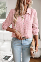 Collared Neck Long Sleeve Pocketed Shirt - Trendsi
