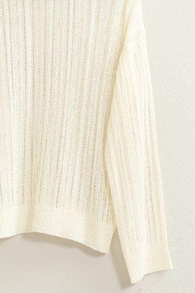 HYFVE Openwork Ribbed Trim Long Sleeve Knit Top - Trendsi - Flyclothing LLC