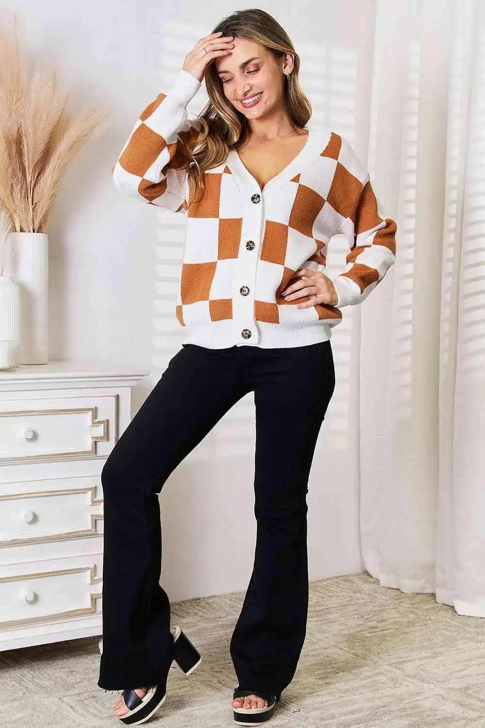 Double Take Button-Up V-Neck Dropped Shoulder Cardigan - Trendsi - Flyclothing LLC