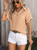Button Up Short Sleeve Shirt - Trendsi - Flyclothing LLC