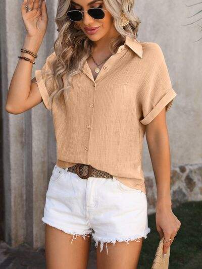 Button Up Short Sleeve Shirt - Trendsi - Flyclothing LLC