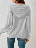 Ribbed Dropped Shoulder Drawstring Hoodie - Trendsi - Flyclothing LLC