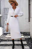 Notched Neck Dropped Shoulder Button-Down Midi Dress - Trendsi - Flyclothing LLC