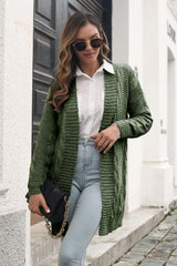 Open Front Cable-Knit Cardigan - Trendsi