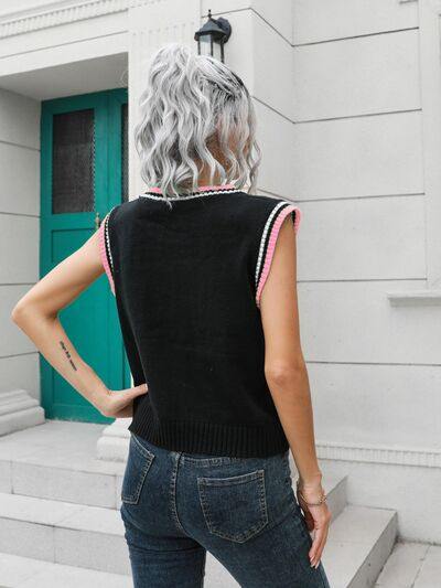Geometric V-Neck Sweater Vest - Trendsi