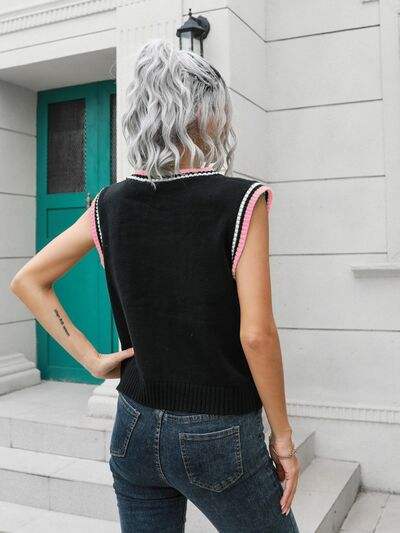 Geometric V-Neck Sweater Vest - Trendsi - Flyclothing LLC