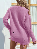 Distressed V-Neck Drop Shoulder Sweater - Trendsi