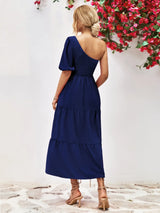 Smocked One-Shoulder Midi Dress - Trendsi - Flyclothing LLC