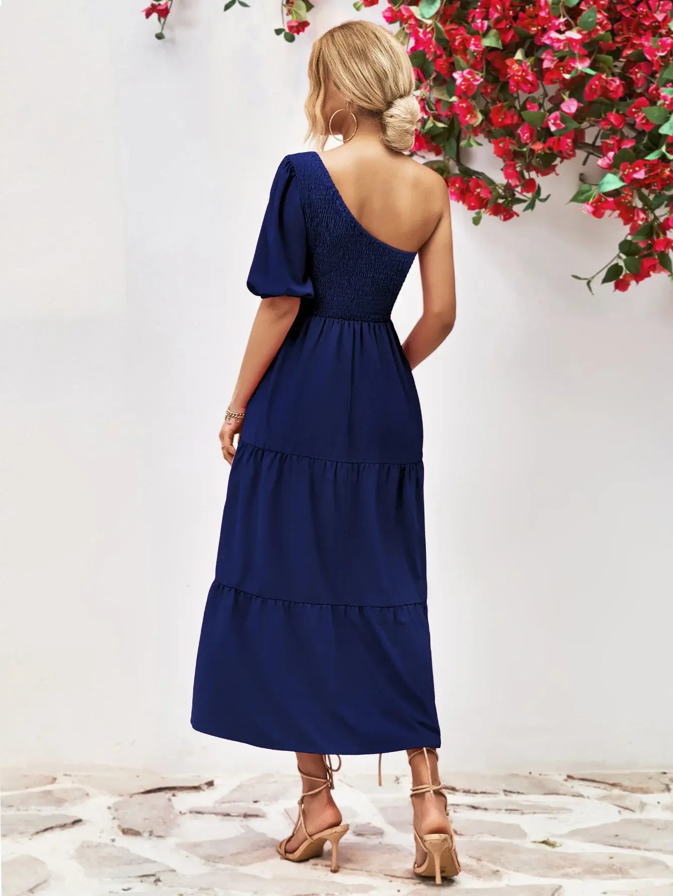 Smocked One-Shoulder Midi Dress - Trendsi - Flyclothing LLC