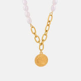 Coin pendant Pearl Titanium Steel Necklace - Trendsi - Flyclothing LLC