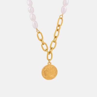 Coin pendant Pearl Titanium Steel Necklace - Trendsi - Flyclothing LLC
