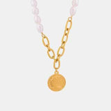 Coin pendant Pearl Titanium Steel Necklace - Trendsi - Flyclothing LLC