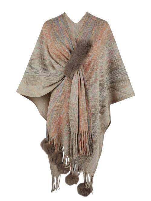 Heathered Fringe Hem Poncho - Trendsi - Flyclothing LLC