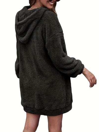 Half Zip Dropped Shoulder Oversized Hoodie - Trendsi - Flyclothing LLC