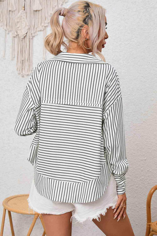 Full Size Striped Collared Top - Trendsi - Flyclothing LLC