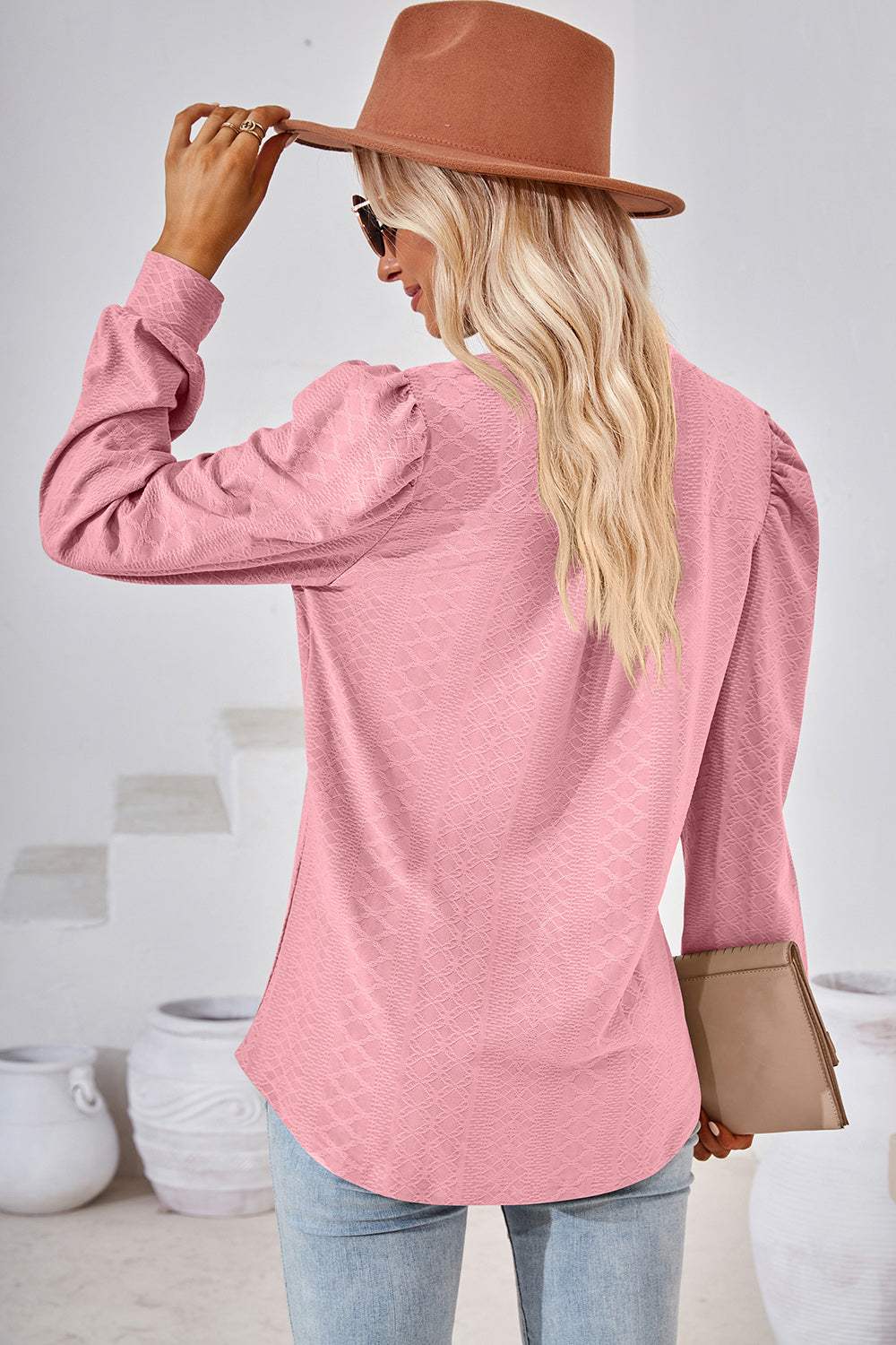 Ruched Notched Long Sleeve T-Shirt - Trendsi - Flyclothing LLC