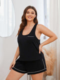Plus Size Contrast Piping Racerback Tank and Shorts Lounge Set - Trendsi - Flyclothing LLC