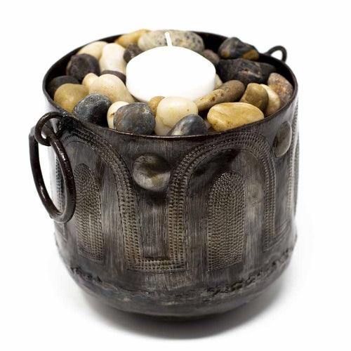 Hammered Metal Container with Round Handles - Croix des Bouquets - Croix des Bouquets
