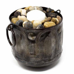Hammered Metal Container with Round Handles - Croix des Bouquets - Croix des Bouquets