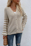 Striped V-Neck Button-Down Cardigan - Trendsi - Flyclothing LLC