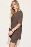 Basic Bae Full Size V-Neck Drop Shoulder Short Sleeve T-Shirt and Shorts Set - Trendsi - Flyclothing LLC