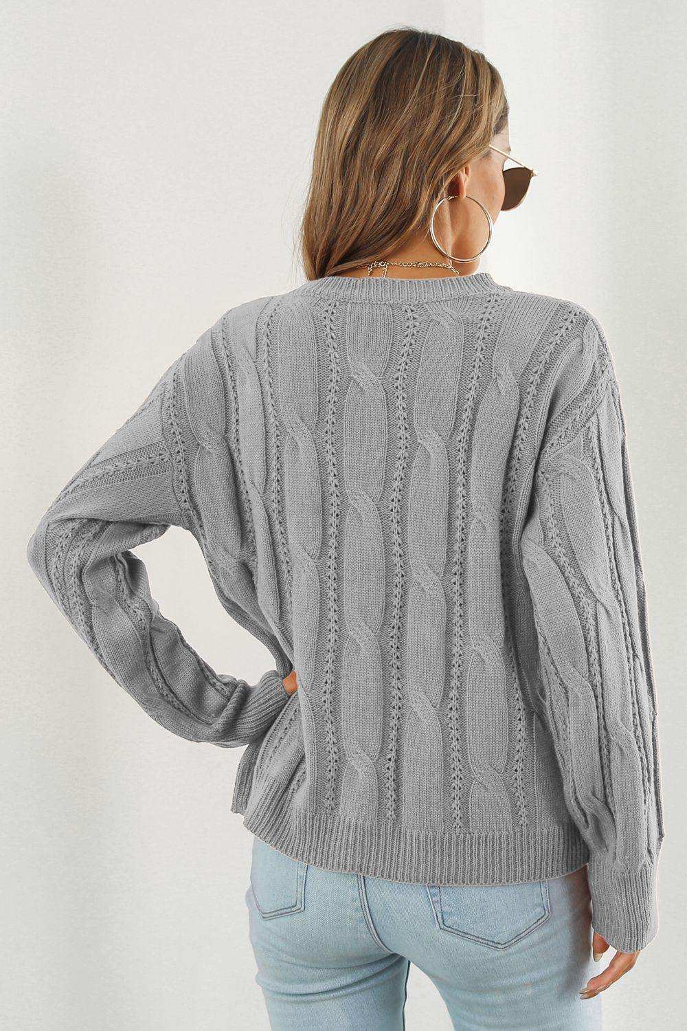 Round Neck Long Sleeve Sweater - Trendsi - Flyclothing LLC