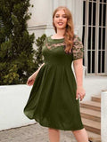 Plus Size Ruched Round Neck Short Sleeve Dress - Trendsi - Flyclothing LLC