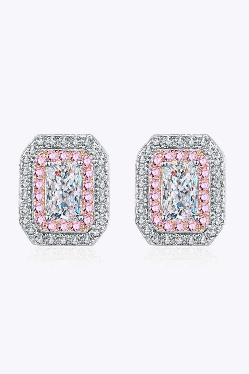1 Carat Moissanite and Zircon Contrast Geometric Stud Earrings - Trendsi - Flyclothing LLC
