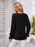 Applique V-Neck Flounce Sleeve T-Shirt - Trendsi - Flyclothing LLC