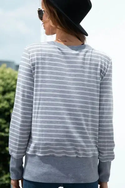 Striped Button Up Long Sleeve Cardigan - Trendsi - Flyclothing LLC