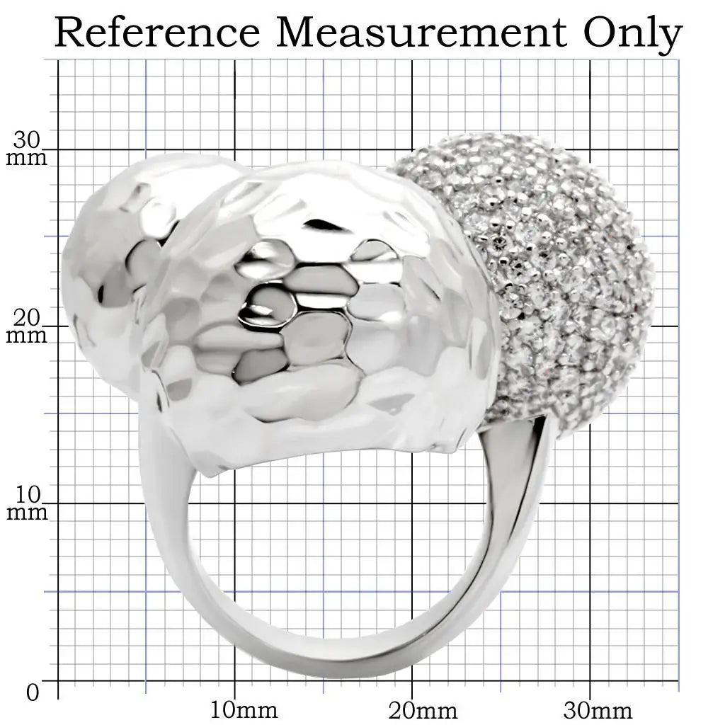 Alamode Rhodium Brass Ring with AAA Grade CZ in Clear - Alamode - Flyclothing LLC