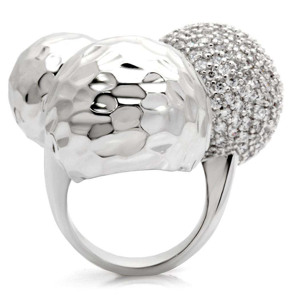 Alamode Rhodium Brass Ring with AAA Grade CZ in Clear - Alamode - Flyclothing LLC