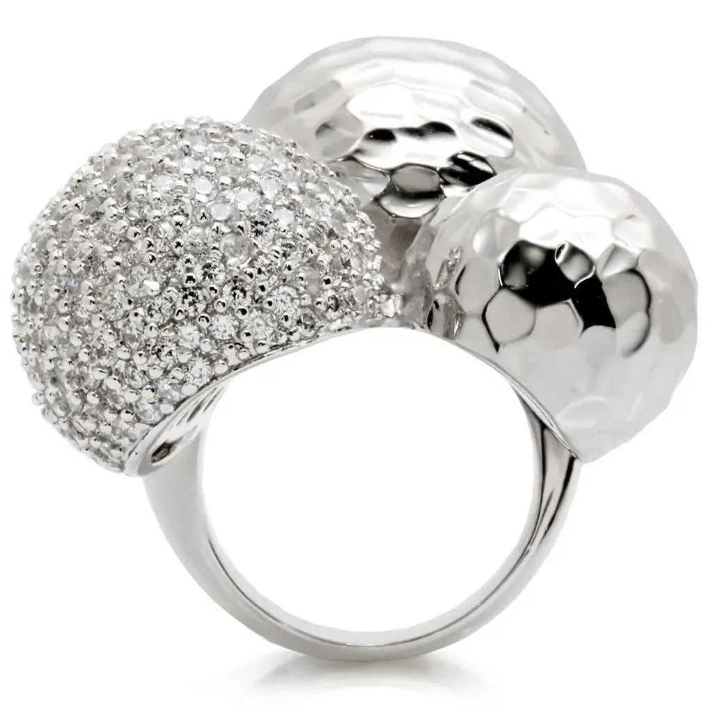 Alamode Rhodium Brass Ring with AAA Grade CZ in Clear - Alamode - Flyclothing LLC