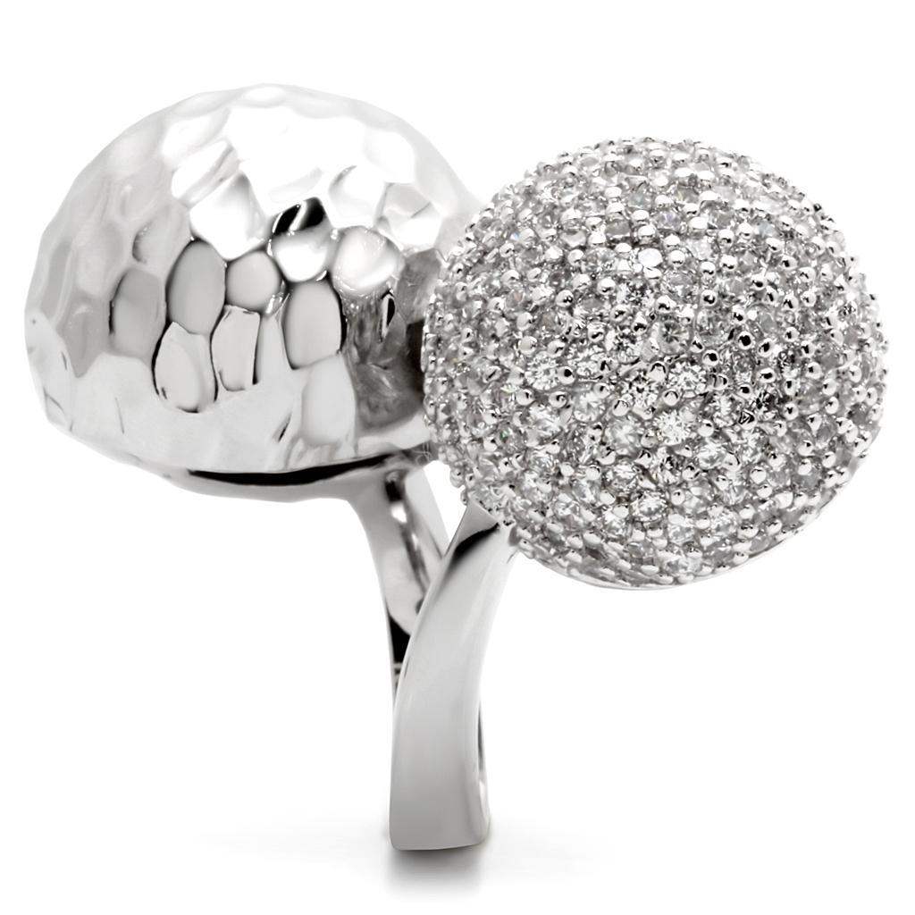 Alamode Rhodium Brass Ring with AAA Grade CZ in Clear - Alamode - Flyclothing LLC