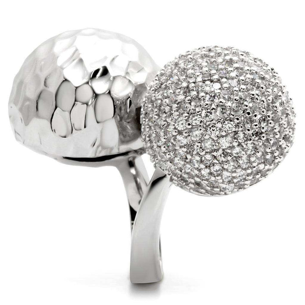 Alamode Rhodium Brass Ring with AAA Grade CZ in Clear - Alamode - Flyclothing LLC