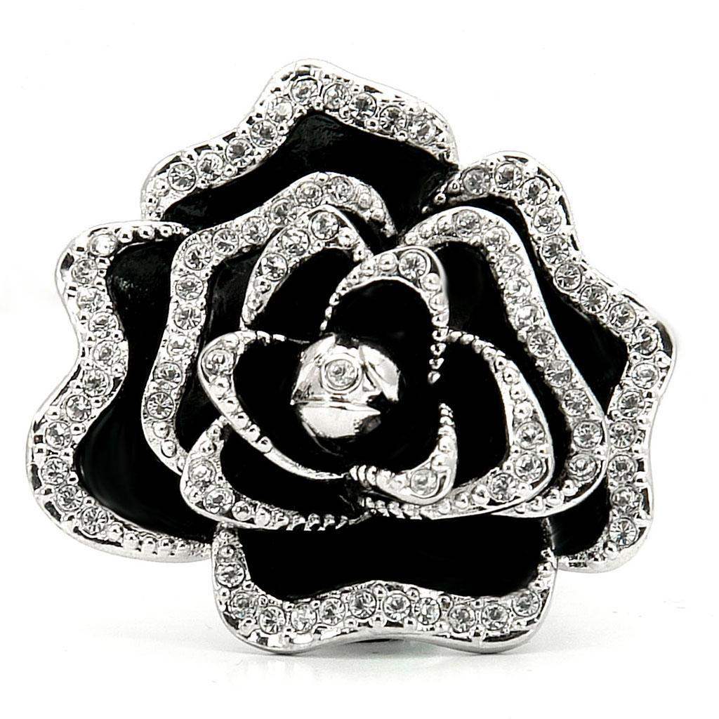 Alamode Rhodium Brass Ring with Top Grade Crystal in Clear - Alamode - Flyclothing LLC