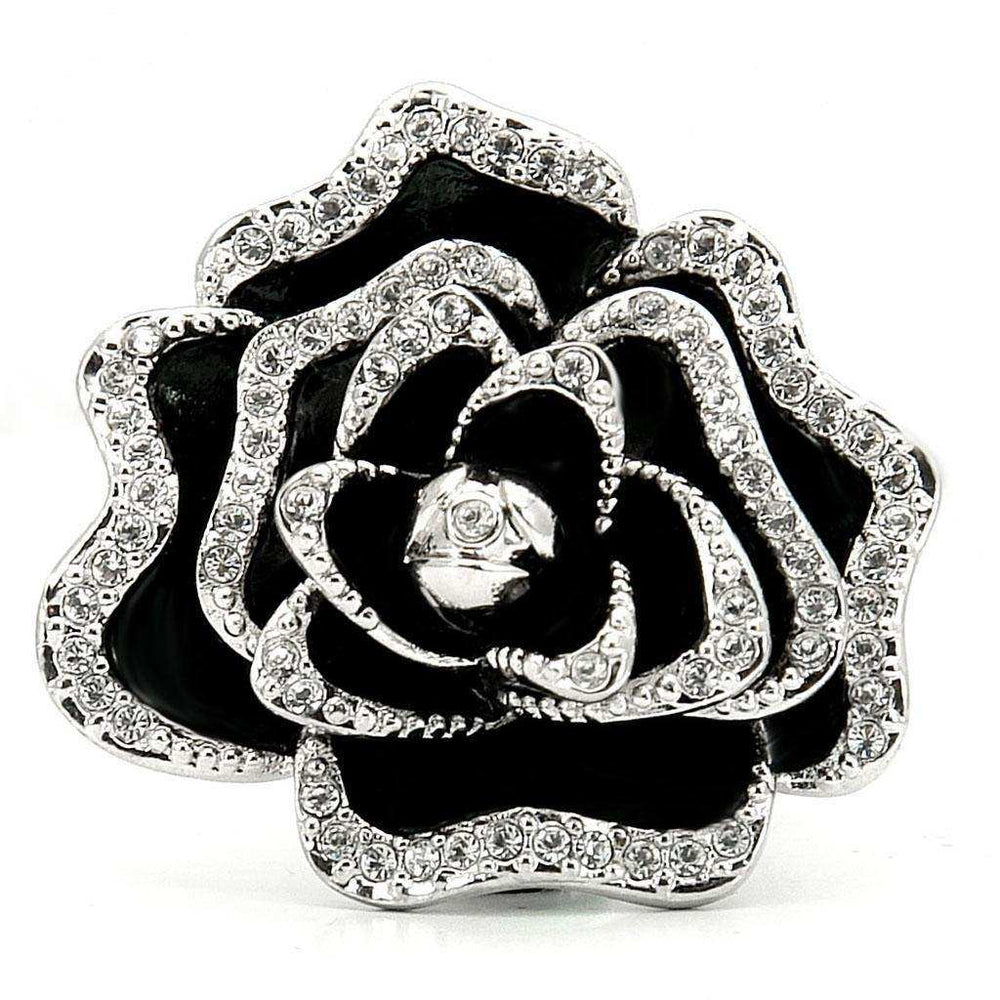 Alamode Rhodium Brass Ring with Top Grade Crystal in Clear - Alamode - Flyclothing LLC