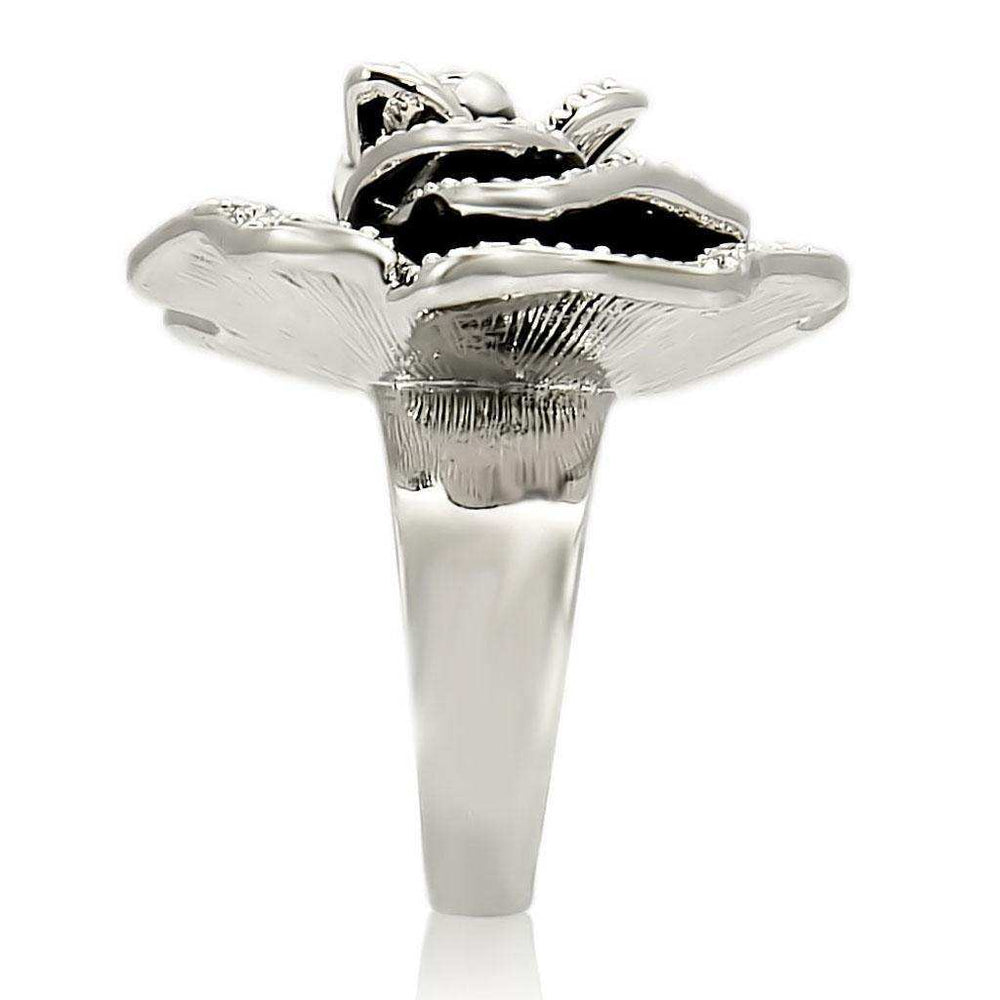 Alamode Rhodium Brass Ring with Top Grade Crystal in Clear - Alamode - Flyclothing LLC