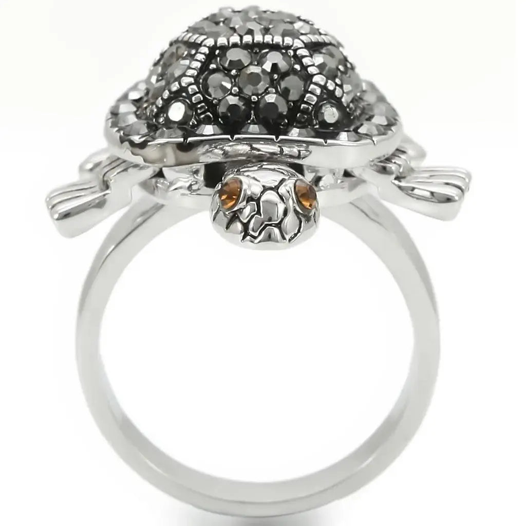 Alamode Rhodium Brass Ring with Top Grade Crystal in Multi Color - Alamode - Flyclothing LLC