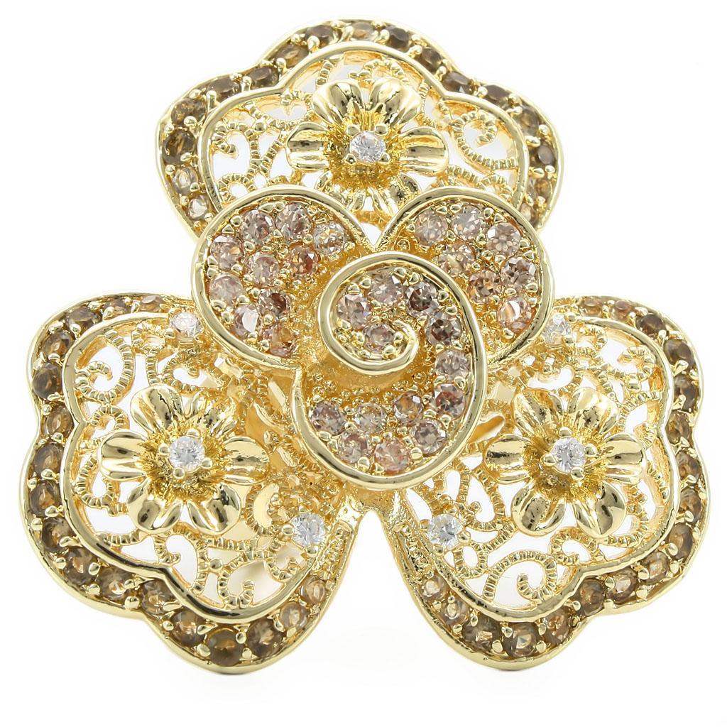 Alamode Gold Brass Ring with AAA Grade CZ in Multi Color - Alamode - Flyclothing LLC