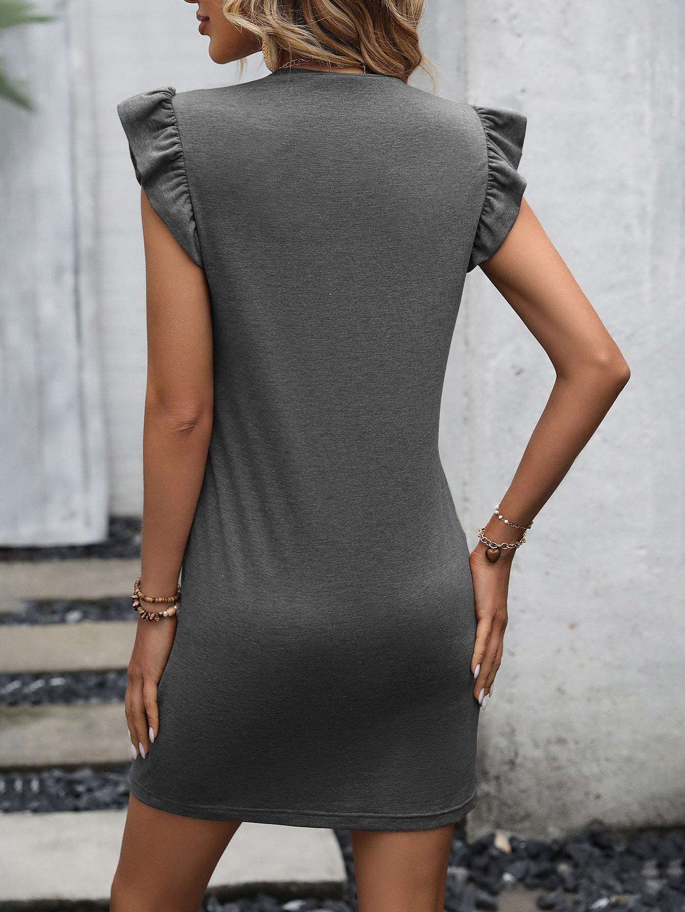 Round Neck Butterfly Sleeve Dress with Pocket - Trendsi - Flyclothing LLC