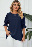 Frill Round Neck Lantern Sleeve T-Shirt - Trendsi - Flyclothing LLC