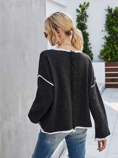 Boat Neck Dropped Shoulder Sweater - Trendsi - Flyclothing LLC